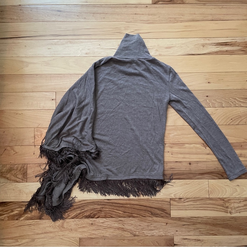 Double Zero Light Brown Fringe Asymmetrical Turtleneck/Tunic